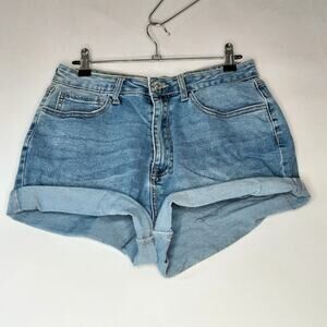 💎Forever 21 High Rise Denim Shorts Medium Wash Roll Up Hem Size US 30
